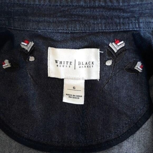 WHBM 90's Military Caped Peacoat Dark Wash Denim Jean Jacket  Button Down Sz 6 - Picture 3 of 8